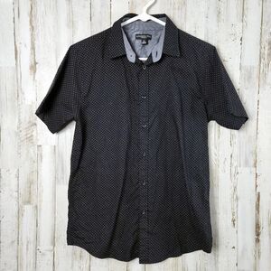London Fog Button Down Short Sleeve Shirt Black Dotted Size Small